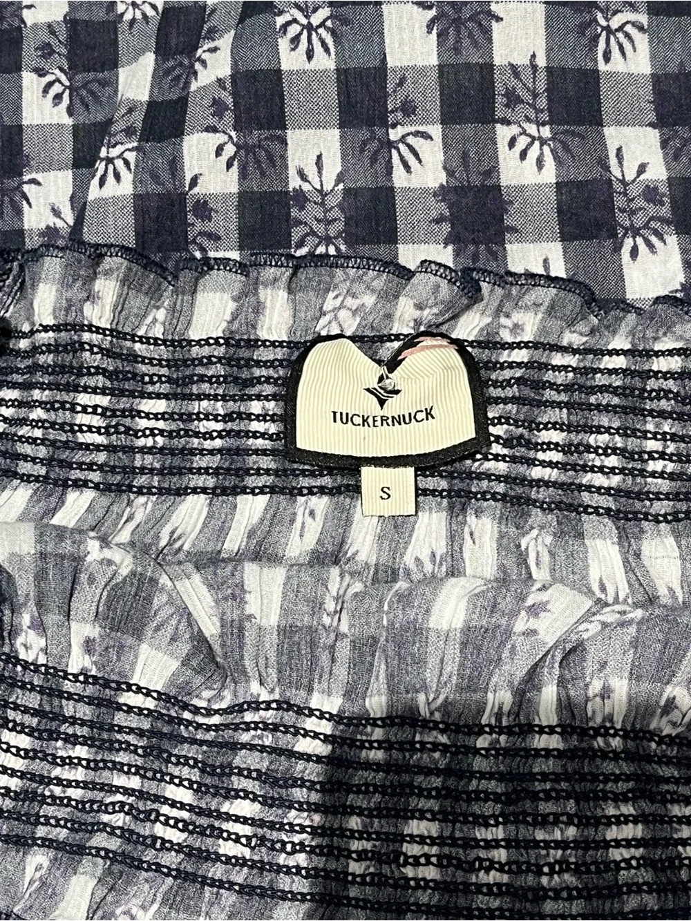 Tuckernuck Navy Gingham Off Shoulder Dress Sz S EUC